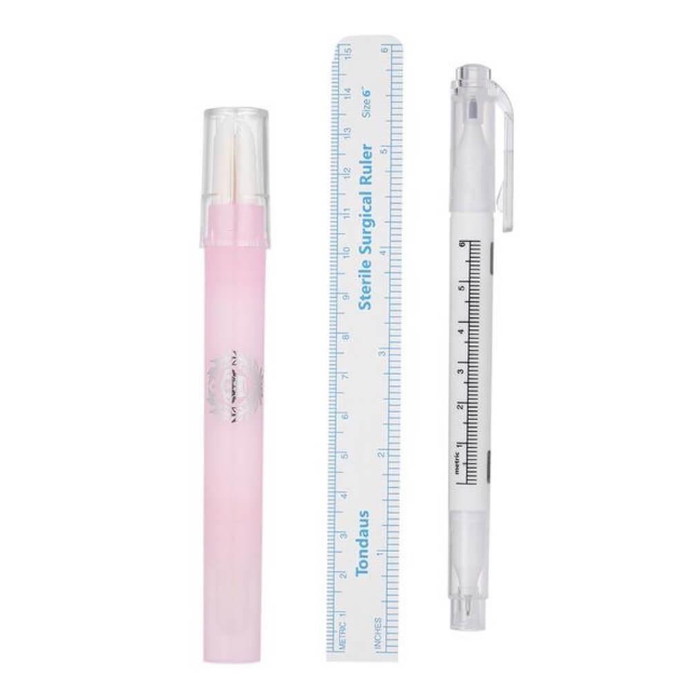 JimKing Surgical Skin Marker Pen, Professional Sterile Stencil Marker Pen  with Paper Ruler for Microblading, Waterproof Disposable Marker for Skin
